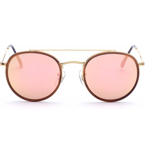 Oversized Retro Round Sunglasses Metal Frame Glass Circle Lens Men Women 3647 Vintage Style - Gold / Pink Glass Lens - CX18EH...
