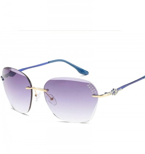 Oval Retro Frame less Sunglasses for Women Metal PC UV400 Sunglasses - Blue Gray - CZ18SAT2O4W $26.60