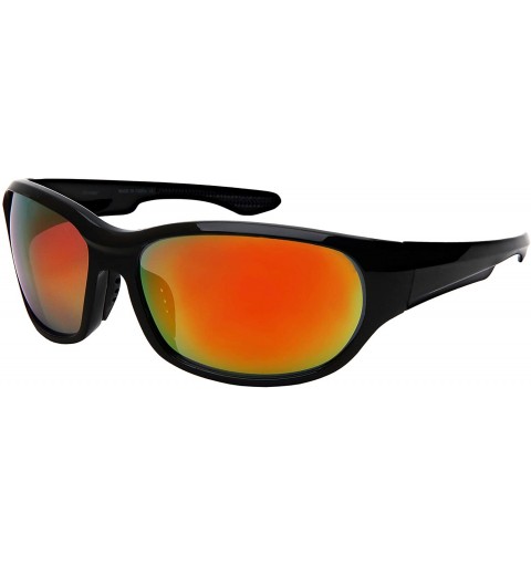 Wrap Wrap Shaped Sport Sunglasses 570109MT - Black Frame/Red Mirrored Lens - C918H3O0AAN $13.29