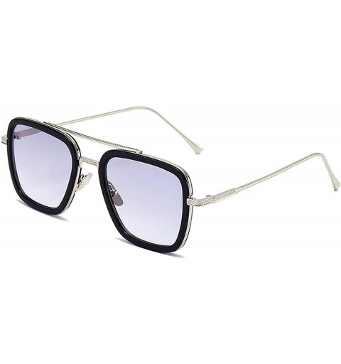 Square Tony Stark Sunglasses Retro Square Silver Frame Transparent Grey Lens for Men Women Cosplay - Blue-grey - CJ18WQCXUL8 ...