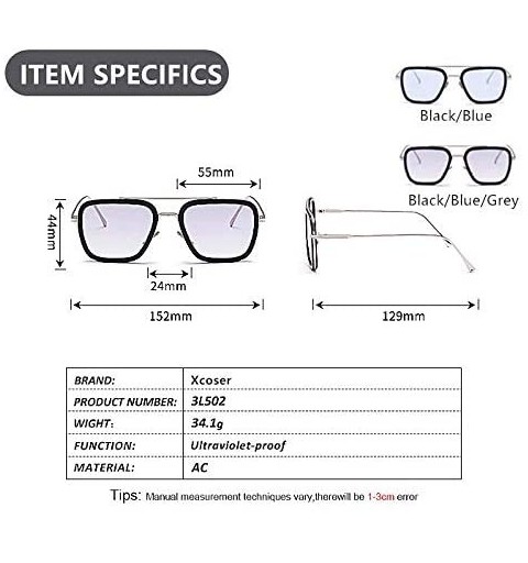 Square Tony Stark Sunglasses Retro Square Silver Frame Transparent Grey Lens for Men Women Cosplay - Blue-grey - CJ18WQCXUL8 ...