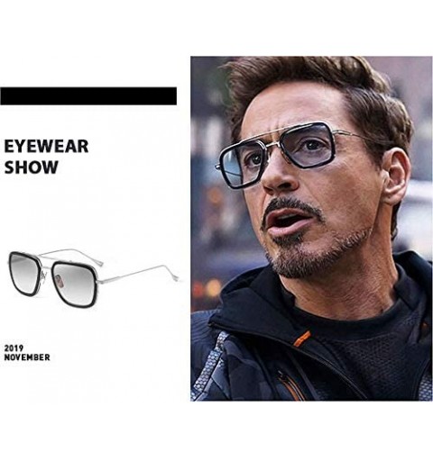 Square Tony Stark Sunglasses Retro Square Silver Frame Transparent Grey Lens for Men Women Cosplay - Blue-grey - CJ18WQCXUL8 ...