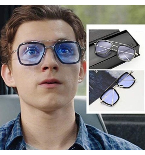 Square Tony Stark Sunglasses Retro Square Silver Frame Transparent Grey Lens for Men Women Cosplay - Blue-grey - CJ18WQCXUL8 ...