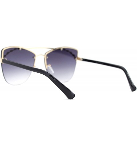 Cat Eye Womens Rimless Top Brow Trim Rhinestone Cat Eye Sunglasses - Gold Black Smoke - CU18U9ER88H $11.50