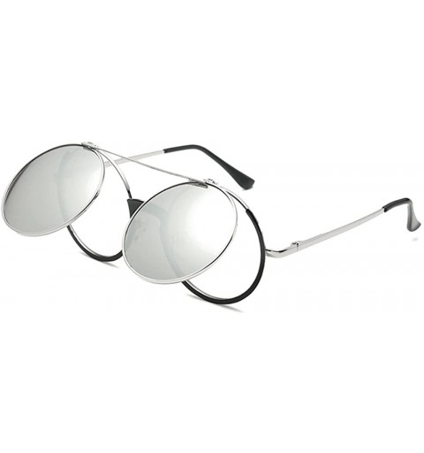 Round Women Fashion Party Fancy Retro Eyeglasses Eyewear Classic Outdoor Round Flip Up Sunglasses - Black/Silver - C11805MAE8...