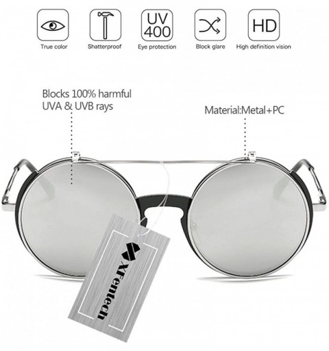Round Women Fashion Party Fancy Retro Eyeglasses Eyewear Classic Outdoor Round Flip Up Sunglasses - Black/Silver - C11805MAE8...