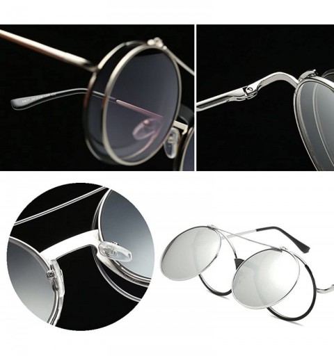 Round Women Fashion Party Fancy Retro Eyeglasses Eyewear Classic Outdoor Round Flip Up Sunglasses - Black/Silver - C11805MAE8...