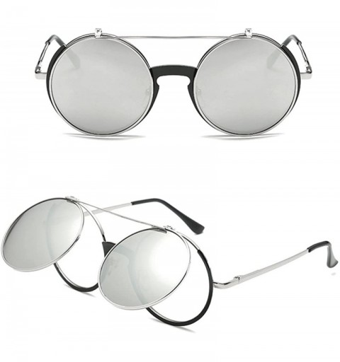 Round Women Fashion Party Fancy Retro Eyeglasses Eyewear Classic Outdoor Round Flip Up Sunglasses - Black/Silver - C11805MAE8...