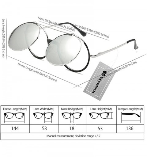 Round Women Fashion Party Fancy Retro Eyeglasses Eyewear Classic Outdoor Round Flip Up Sunglasses - Black/Silver - C11805MAE8...