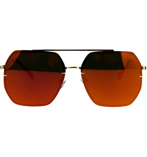 Square Mens Rimless Oversize Designer Fashion Metal Rim Mirror Lens Sunglasses - Gold Orange - C118CMN80MD $16.23