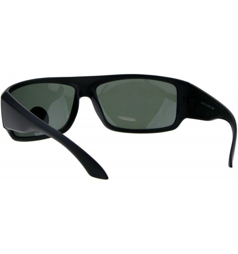 Rectangular Impact Resistance Glass Lens Sunglasses Mens Biker Rectangular Wrap Frame Black - Matte Black - CT18I7QKLXE $8.91