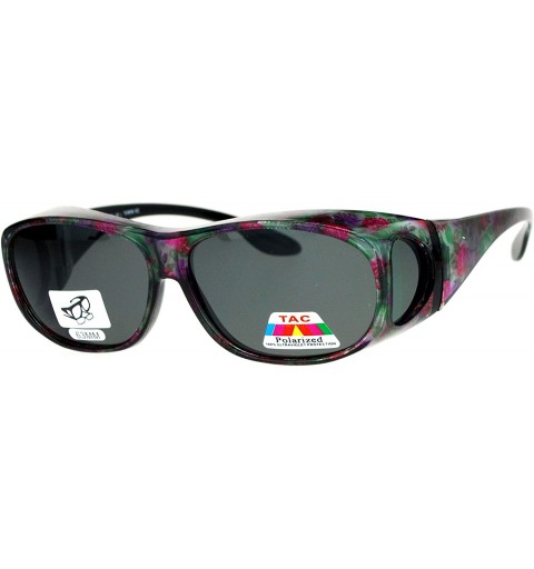 Oval Polarized Lens OTG Sunglasses Fit Over Glasses Oval Rectangular Anti-Glare - Floral Print - CN188LI2HUE $10.70