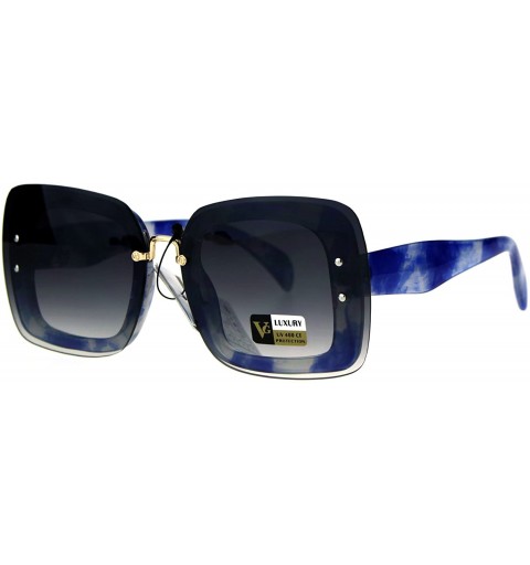 Rimless Rimless Rectangular Luxury Designer Fashion Womens Plastic Sunglasses - Blue Marble - CA182SCXRGK $11.83