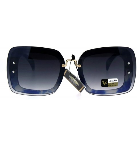 Rimless Rimless Rectangular Luxury Designer Fashion Womens Plastic Sunglasses - Blue Marble - CA182SCXRGK $11.83