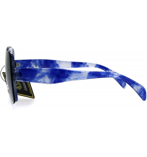 Rimless Rimless Rectangular Luxury Designer Fashion Womens Plastic Sunglasses - Blue Marble - CA182SCXRGK $11.83