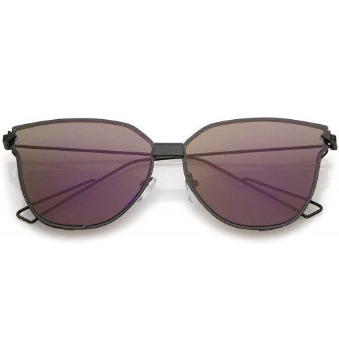 Oversized Oversize Slim Wire Arms Colored Mirror Flat Lens Cat Eye Sunglasses 59mm - Black / Purple Mirror - CK182EXNQR4 $21.53