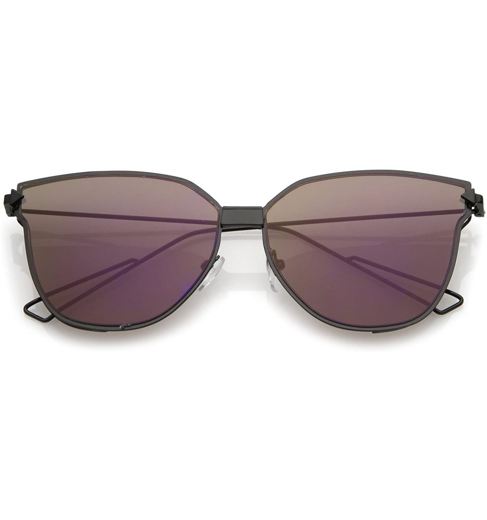 Oversized Oversize Slim Wire Arms Colored Mirror Flat Lens Cat Eye Sunglasses 59mm - Black / Purple Mirror - CK182EXNQR4 $8.73