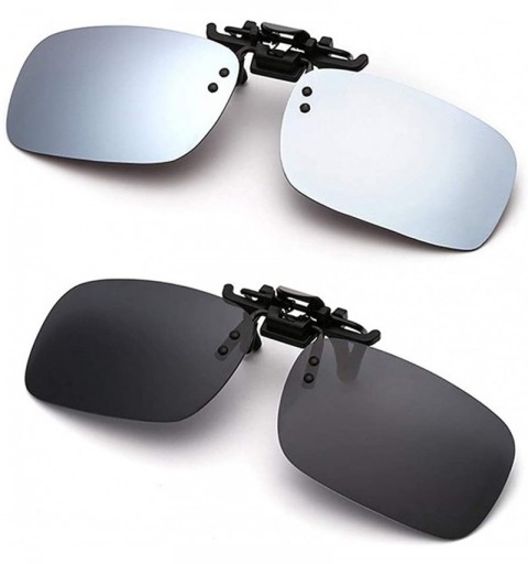 Rectangular Polarized Clip-on Sunglasses Anti-Glare Driving Glasses for Prescription Glasses - Black ＆ Silver - CW1929UAWN2 $...