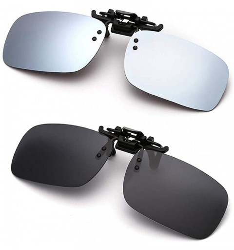 Rectangular Polarized Clip-on Sunglasses Anti-Glare Driving Glasses for Prescription Glasses - Black ＆ Silver - CW1929UAWN2 $...