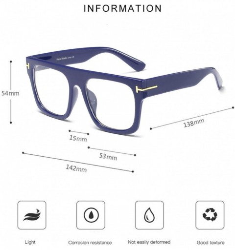 Aviator Unisex Large Square Optical Eyewear Non-prescription Eyeglasses Flat Top Clear Lens Glasses Frames - Blue - C618NA9LA...