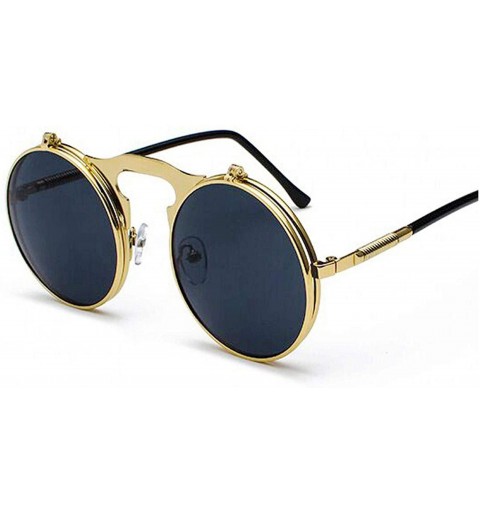 Goggle Metal Steampunk Sunglasses Women Fashion Round Glasses Vintage Sun Female UV400 Eyewear Shades - Goldgray - CM198A4754...