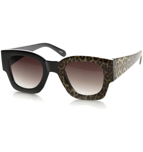 Square Half Print One Side Graphic Bold Rim Square Horn Rimmed Sunglasses (Leopard) - C111GT10303 $12.57