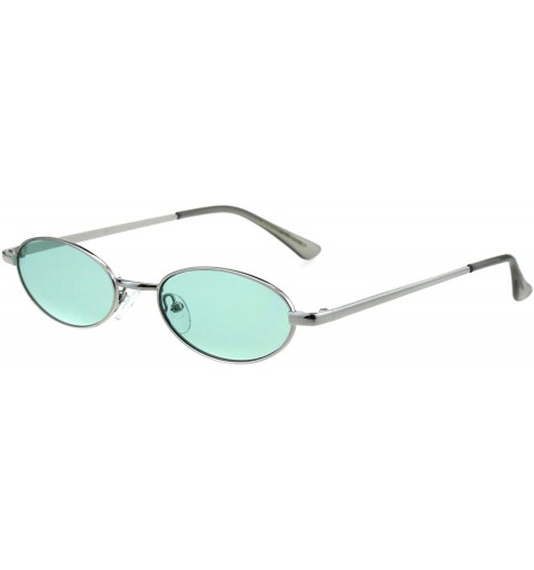 Round Mens Narrow Oval Metal Rim Classic Pimp Sunglasses - Silver Green - C818GGLMNDG $7.80