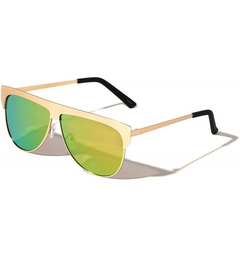 Round Round Flat Top Thick Brow Cat Eye Sunglasses - Green - CR197LOAULO $13.76