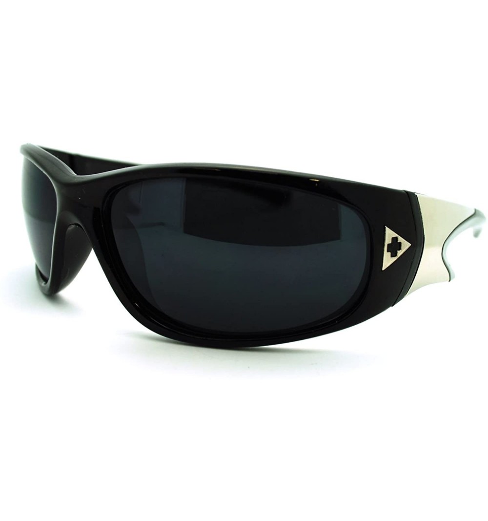 Oval Oval Rectangular Sunglasses Men's Wrap Around Biker Cross - Black - CK11N4BVLE3 $11.75