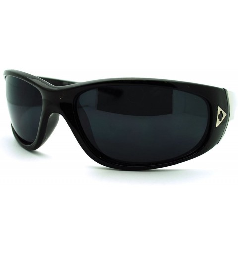 Oval Oval Rectangular Sunglasses Men's Wrap Around Biker Cross - Black - CK11N4BVLE3 $21.10