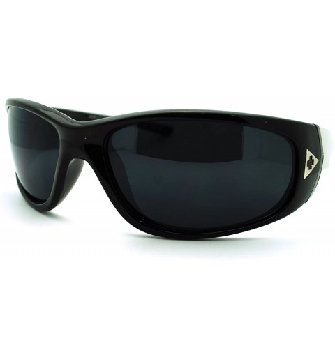 Oval Oval Rectangular Sunglasses Men's Wrap Around Biker Cross - Black - CK11N4BVLE3 $11.75