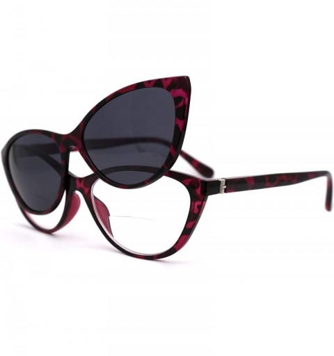 Oversized Cateye Magnetic Clip On Polarized Sunglasses On Bifocal Reading Glasses - Purple Tortoise - CK18KA7LNWU $16.99