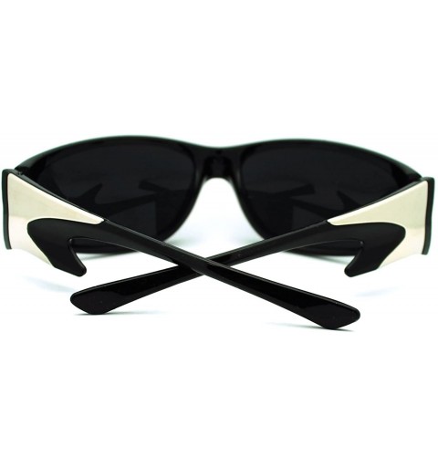 Oval Oval Rectangular Sunglasses Men's Wrap Around Biker Cross - Black - CK11N4BVLE3 $11.75