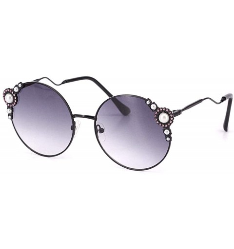 Oversized Fashion Round Pearl Decor Sunglasses UV Protection Metal Frame - Black Frame Gray Lens-t - CP18UR8LQ75 $18.43