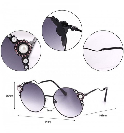 Oversized Fashion Round Pearl Decor Sunglasses UV Protection Metal Frame - Black Frame Gray Lens-t - CP18UR8LQ75 $18.43