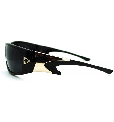 Oval Oval Rectangular Sunglasses Men's Wrap Around Biker Cross - Black - CK11N4BVLE3 $11.75