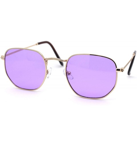 Square Mens Hippie Groovy Pop Color Lens Metal Rim Rectangular Sunglasses - Gold Purple - C4193MT9YMD $11.50