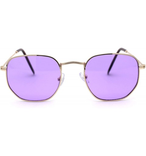 Square Mens Hippie Groovy Pop Color Lens Metal Rim Rectangular Sunglasses - Gold Purple - C4193MT9YMD $11.50
