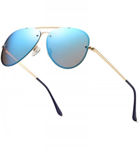 Rimless Aviator Polarized Sunglasses for men or women 100% UV Protection 9506 - C1gold Frame /Blue Lens - CY18S44R6DZ $20.21