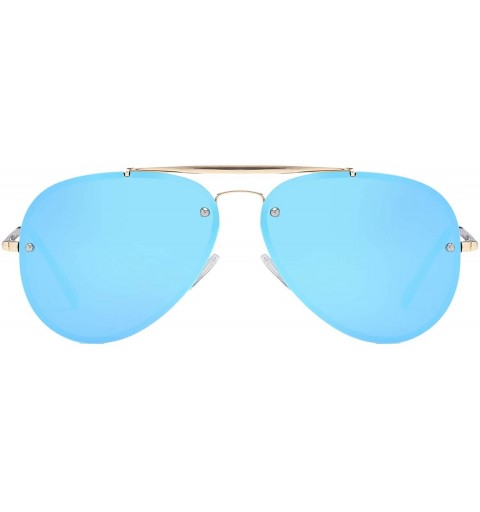 Rimless Aviator Polarized Sunglasses for men or women 100% UV Protection 9506 - C1gold Frame /Blue Lens - CY18S44R6DZ $20.21