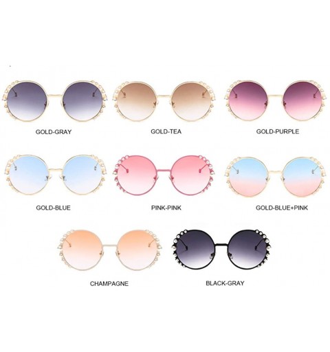 Round UV400 Pearl Sunglasses Women Metal Frame Round Sunglasses Mirror Pearl Sun Glasses - Black-gray - CO18U45Z30N $26.32