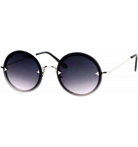 Oval Flat Lens Rimless Luxury Round Oval Retro Hippie Sunglasses - Silver Smoke - C512KRWRVUJ $14.23