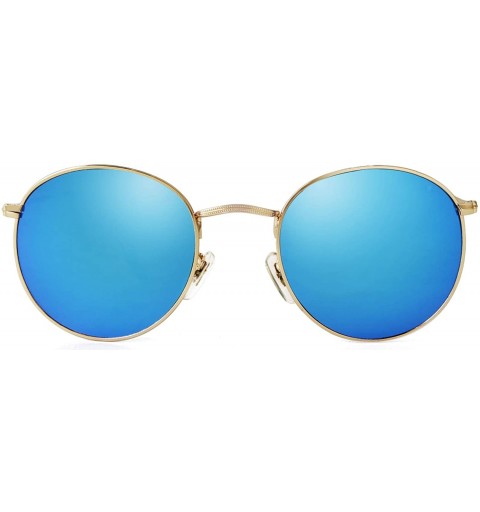 Round Retro Round Sunglasses Women Men Vintage Metal Frame Color Lens - Gold Frame Blue Lens - CV198RCSWMX $9.95