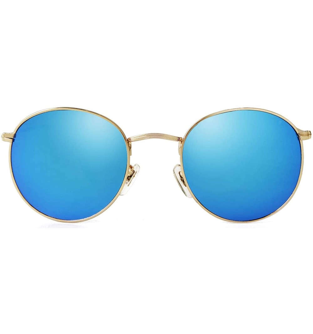 Round Retro Round Sunglasses Women Men Vintage Metal Frame Color Lens - Gold Frame Blue Lens - CV198RCSWMX $9.95