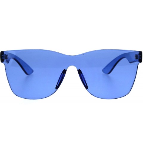 Rectangular Thick Solid Plastic Color Lens Horned Rim Panel Shield Sunglasses - Blue - C2185QEWN4G $13.27