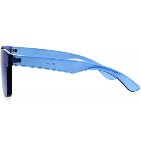 Rectangular Thick Solid Plastic Color Lens Horned Rim Panel Shield Sunglasses - Blue - C2185QEWN4G $13.27