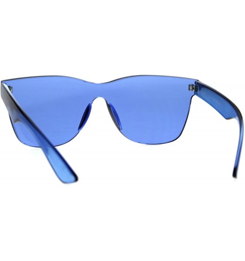 Rectangular Thick Solid Plastic Color Lens Horned Rim Panel Shield Sunglasses - Blue - C2185QEWN4G $13.27