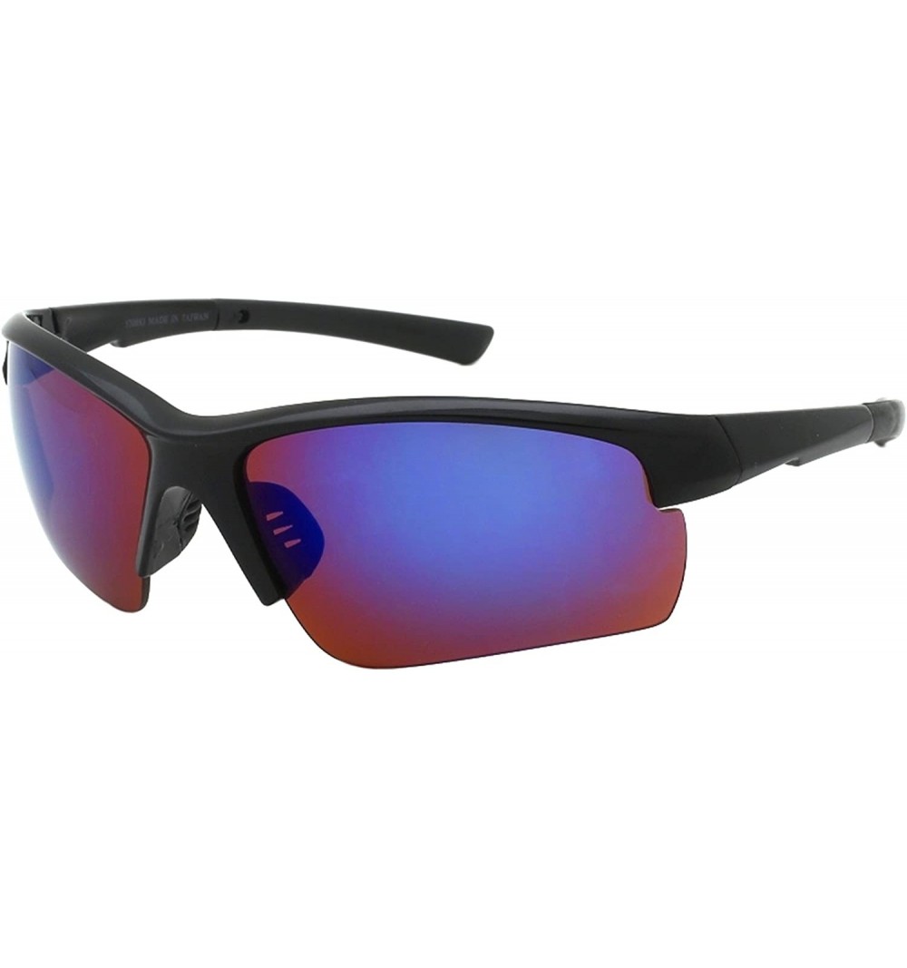 Sport Semi Rimless Sports Sunglasses with Color Mirror Lens 570083AM/REV - Black - CG12GHTDDWL $11.59
