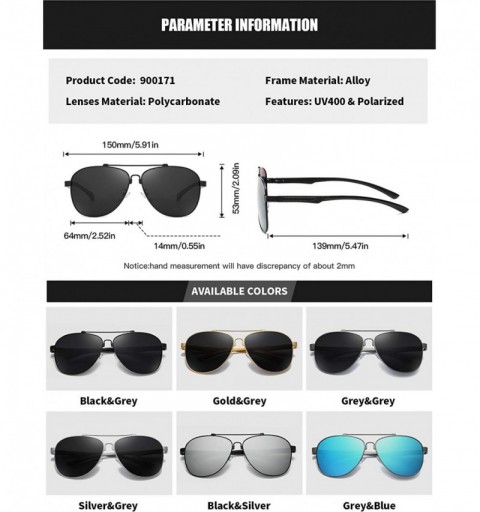 Sport Mens Aviator Polarized Sunglasses Alloy Frame Shades for Driving Fishing Golf UV400 Protection - Grey Blue - CM18AYS9S2...