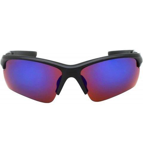 Sport Semi Rimless Sports Sunglasses with Color Mirror Lens 570083AM/REV - Black - CG12GHTDDWL $20.66